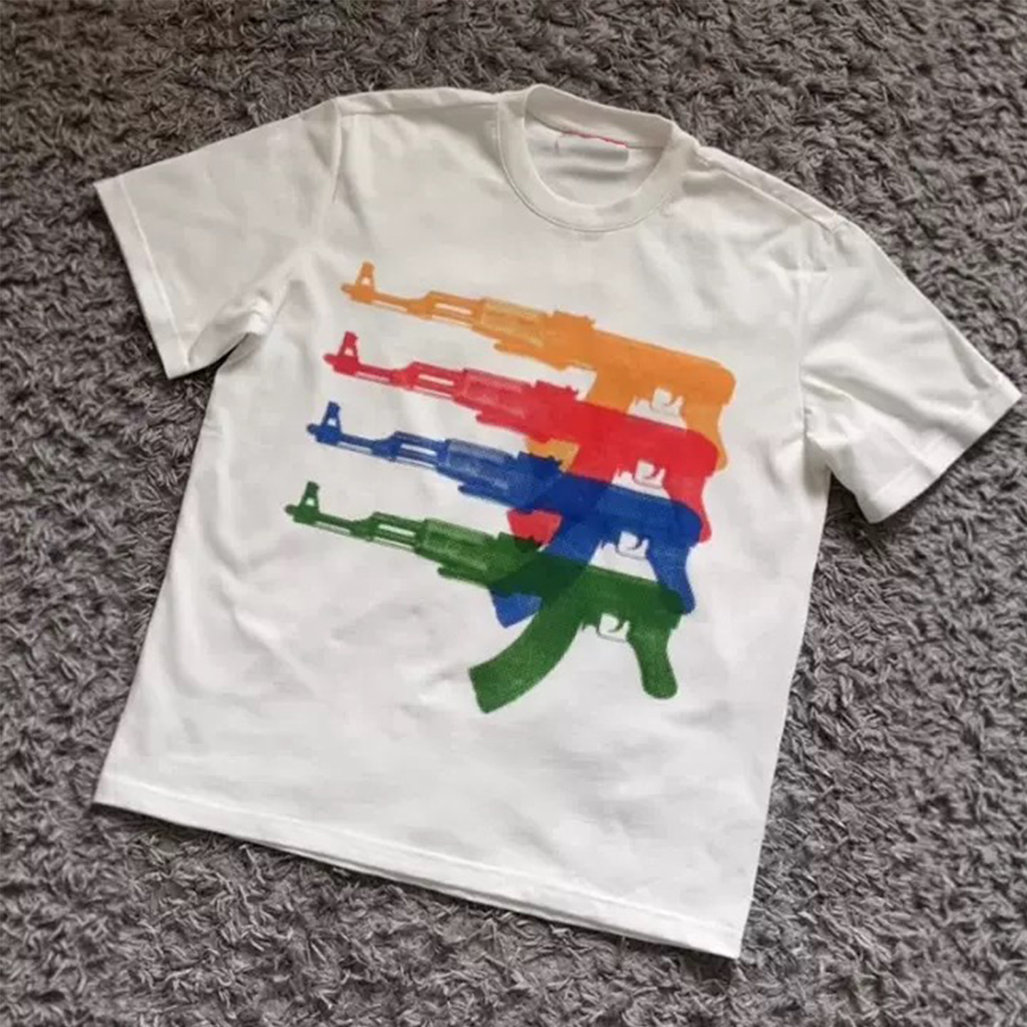 90s90s90s美式复古重磅!彩虹枪影~百搭小众宽松圆领情侣短袖T恤女,女装/女士精品,T恤,淘宝优惠券,粉丝福利购,淘宝优惠卷