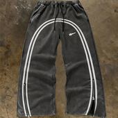 hoodie美式 复古做旧卫裤 男女宽松直筒阔腿裤 y2k 条纹休闲运动长裤