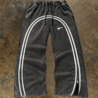 y2k hoodie美式复古做旧卫裤男女宽松直筒阔腿裤条纹休闲运动长裤