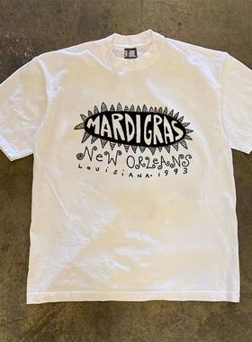 New orleans美式复古oversize字母男女情侣宽松设计感小众短袖t恤