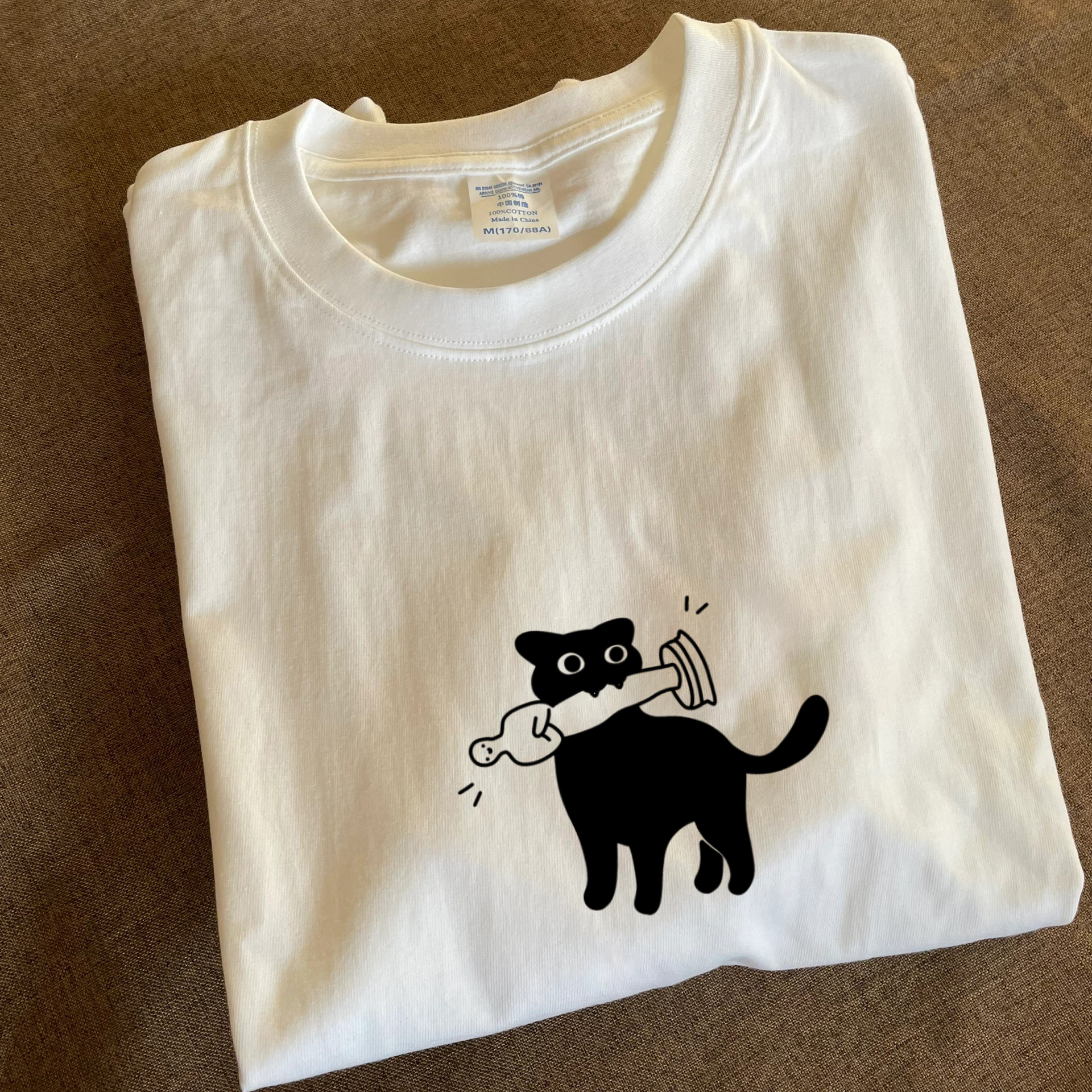 90s90s90s 重磅260G！小猫雕像设计感插画design艺术休闲长袖T恤