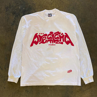 90s90s90s 重磅不透 不规则字母高街潮男女款长袖t恤百搭宽松上衣