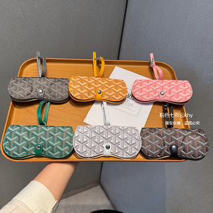 皮质印花墨镜盒便携挂包近视眼镜袋防压保护套太阳眼镜收纳包挂脖