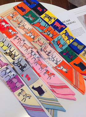 时尚twill仿真丝百搭小丝巾包包缠带手提包绑带细长条女发带领巾