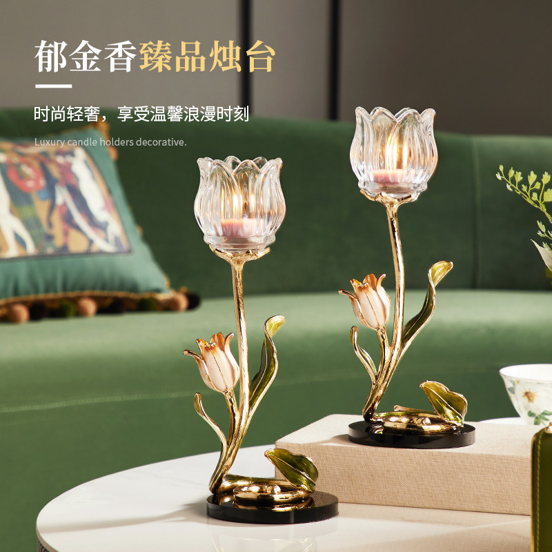 高端轻奢创意艺术玻璃香薰蜡烛烛台法式浪漫氛围感餐桌摆件家用