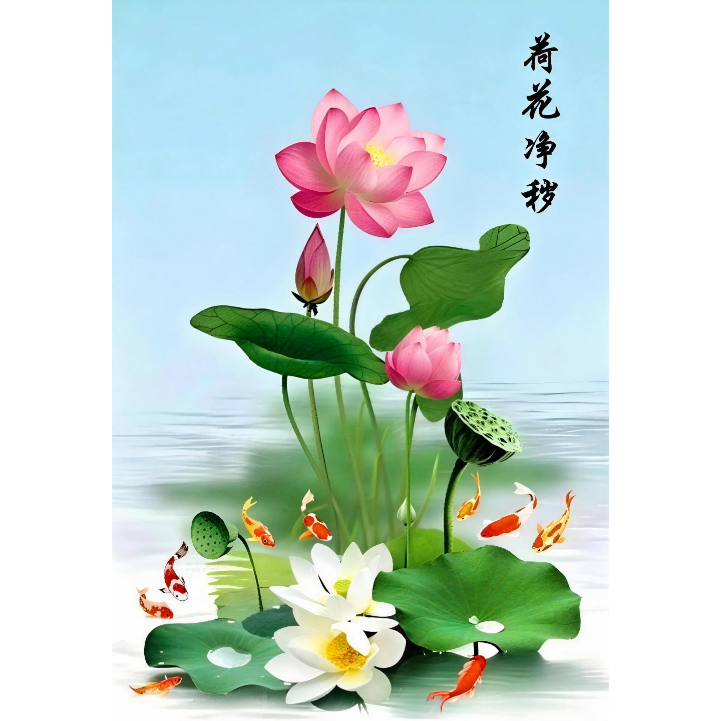 复古禅意淡雅荷花直播背景布古典中式书房客厅瑜伽装饰立体背景布