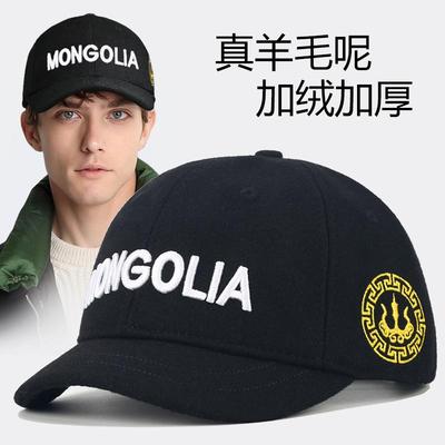 短檐刺绣棒球帽男冬季毛呢鸭舌帽