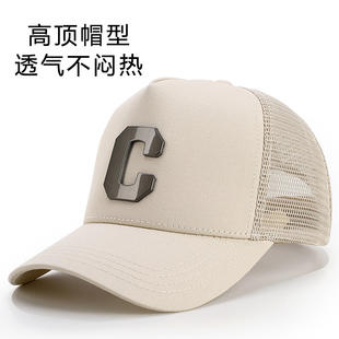 帽子男夏季高顶棒球帽大头围C标透气遮阳帽户外网眼防晒鸭舌帽男