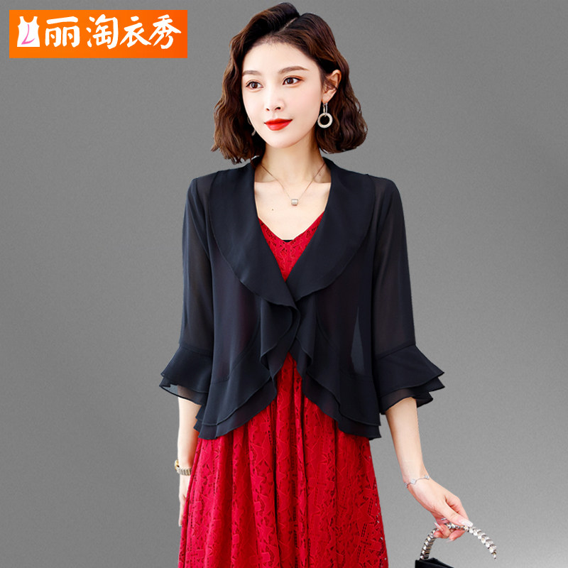 雪纺小披肩配裙子2022夏季新款百搭防晒空调开衫女坎肩外搭短外套