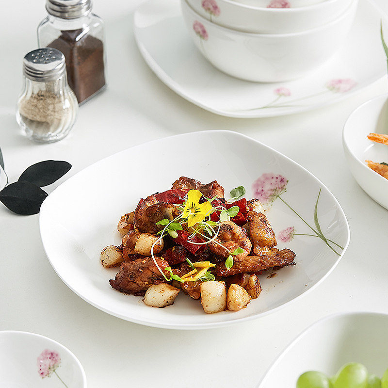 唯润骨瓷餐具碟子餐盘菜盆家用8英寸深盘子西餐盘异形蒲公英单盘,餐饮具,盘,淘宝优惠券,粉丝福利购,淘宝优惠卷