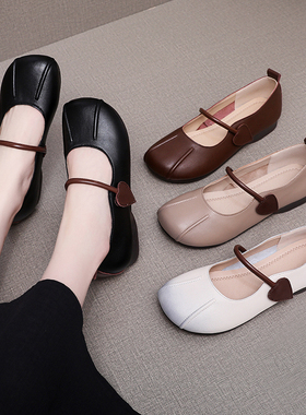 真皮软皮软底浅口单鞋女夏舒适平底牛筋底中老年妈妈大码41皮鞋43