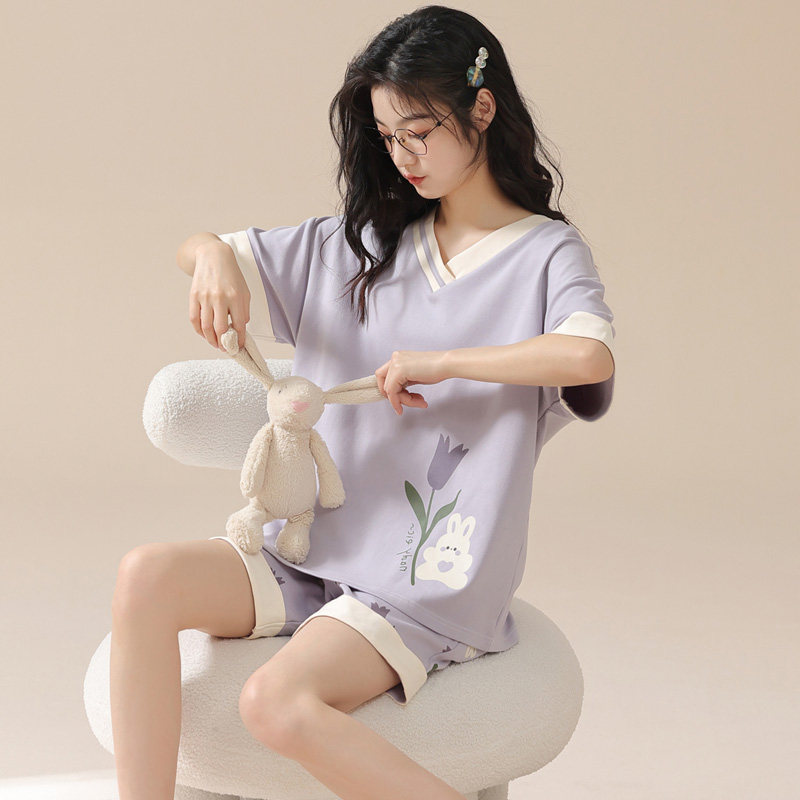 纯棉睡衣女款2025新款夏季短睡衣/家居服套装