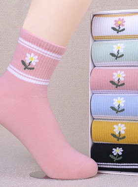 诸暨纯棉5双/10双女士袜子中筒袜春秋季百搭纯色防臭抗菌潮运动袜