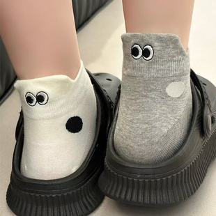 薄款 白色袜子女夏季 ins超百搭可爱卡通学生日系低帮短袜提耳大眼