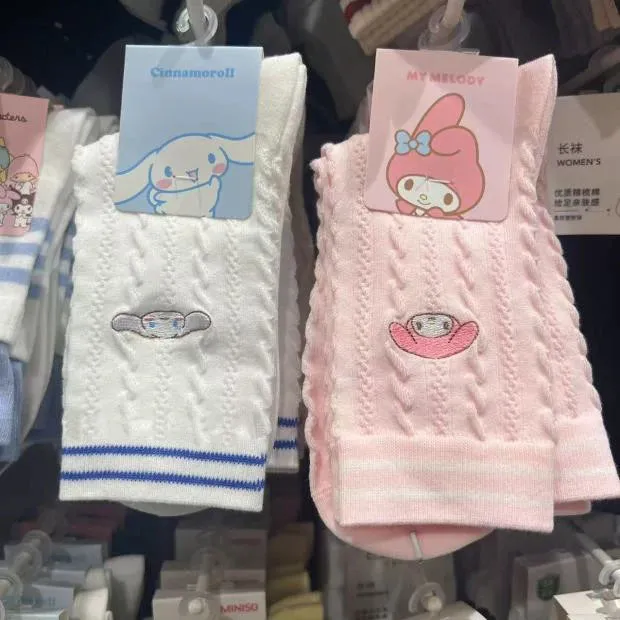 卡通美乐蒂玉桂狗中筒kitty袜子女春夏季可爱学院风肌理袜子