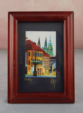 美国实木手绘水彩画摆件