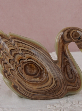 西洋收藏个人艺术家手工雕刻玉石小鸟天鹅 欧式复古石雕装饰摆件