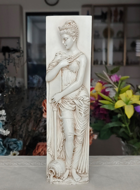 西洋收藏品 美国手工雕刻合成材质古典女神雕像 复古装饰石雕摆件