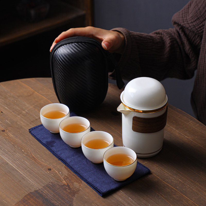 羊脂玉旅行茶具旅行便携式套装快客杯高档陶瓷户外快客杯功夫茶具