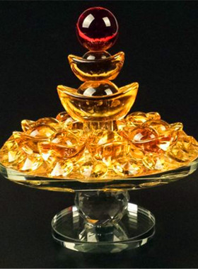 水晶金色元宝格子乔迁新居礼品