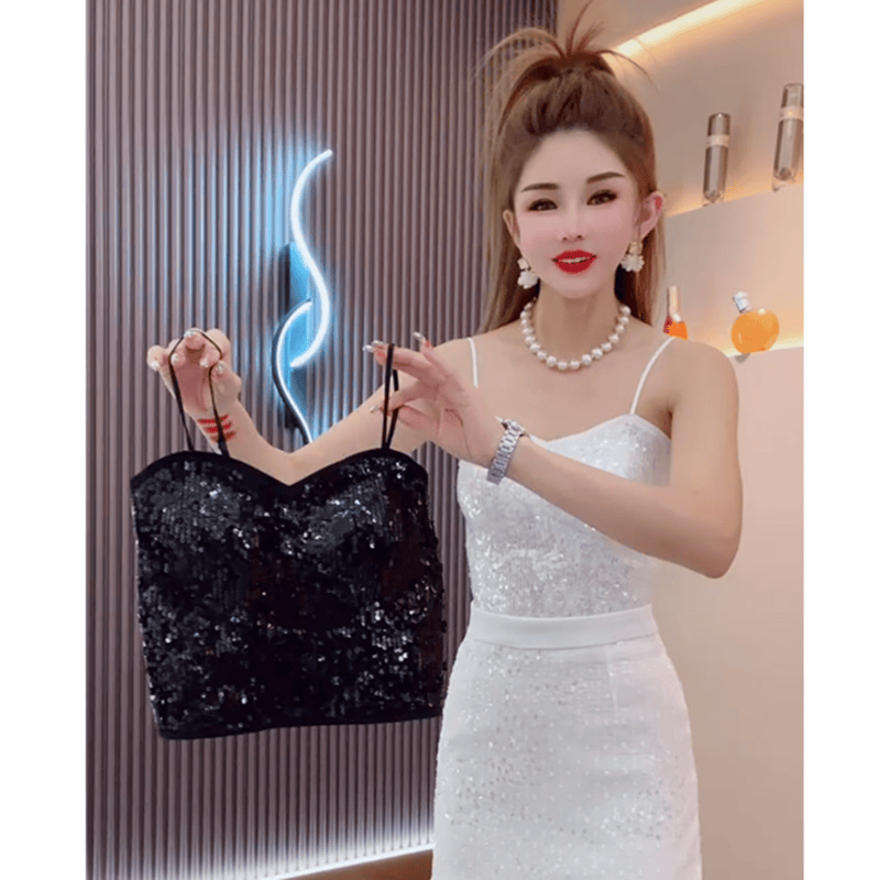 纯欲风带胸垫亮片小吊带背心女内搭夏季外穿文胸一体式甜辣小上衣,女装/女士精品,背心吊带,淘宝优惠券,粉丝福利购,淘宝优惠卷