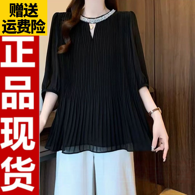 2026夏季轻奢镶钻雪纺衫