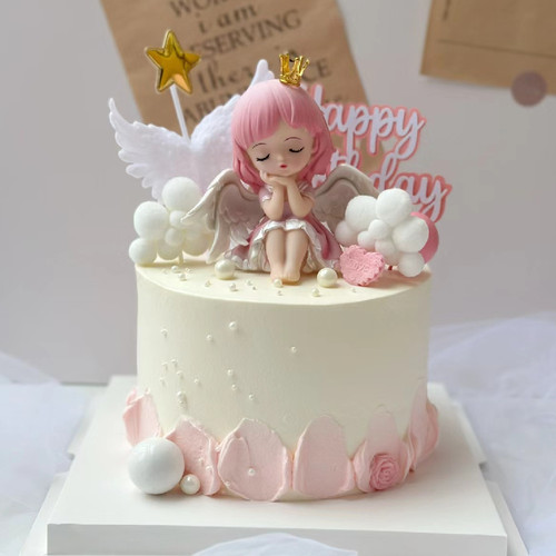 小仙女蜜雪儿网红公仔天使翅膀女孩蛋糕装饰皇冠公主女神生日摆件