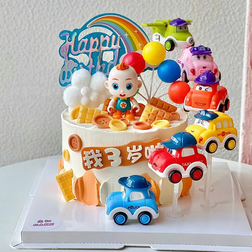 儿童宝宝周岁卡通小汽车蛋糕装饰