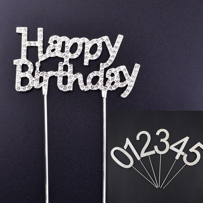 网红钻石铁艺合金happy birthday蛋糕插牌女神小仙女数字生日插件