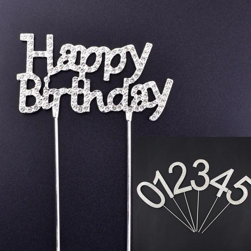 网红钻石铁艺合金happy birthday蛋糕插牌女神小仙女数字生日插件