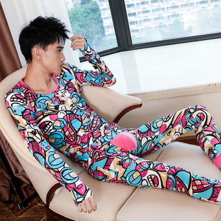 男士保暖内衣套装薄款棉质秋衣秋裤青年运动圆领个性感打底衫