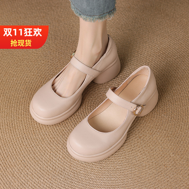 粗高跟玛丽珍厚底单鞋女大码4143