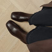 ladyblack粗中跟方头侧拉链拼接单靴女秋冬大码 切尔西短靴女41