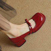 ladyblack粗跟方头显瘦中跟蝴蝶结浅口玛丽珍单鞋 女3340大码