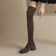 laydblack粗跟圆头弹力瘦瘦靴秋冬高跟过膝骑士靴子3340大码