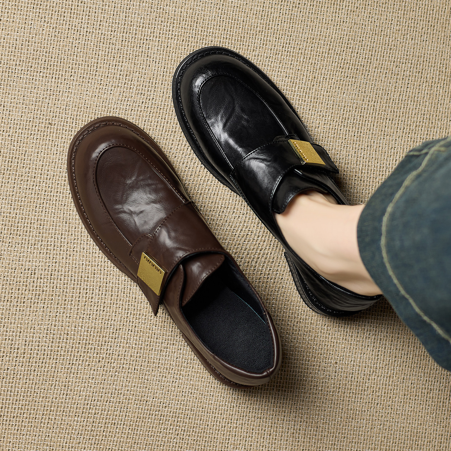 ladyblack深口乐福鞋女圆头金属皮带扣粗低跟学院风大码单鞋41-43,女鞋,乐福鞋（豆豆鞋）,淘宝优惠券,粉丝福利购,淘宝优惠卷