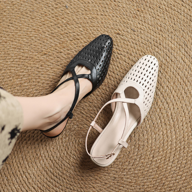 透气交叉扣带镂空洞洞凉鞋女夏