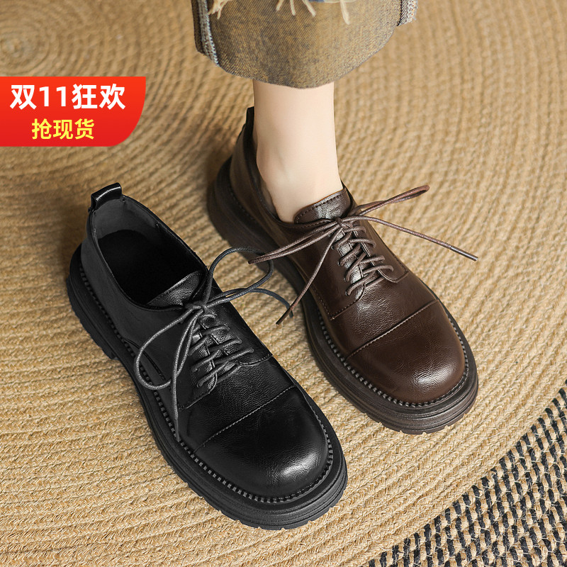 系带深口单鞋女英伦风春秋大码