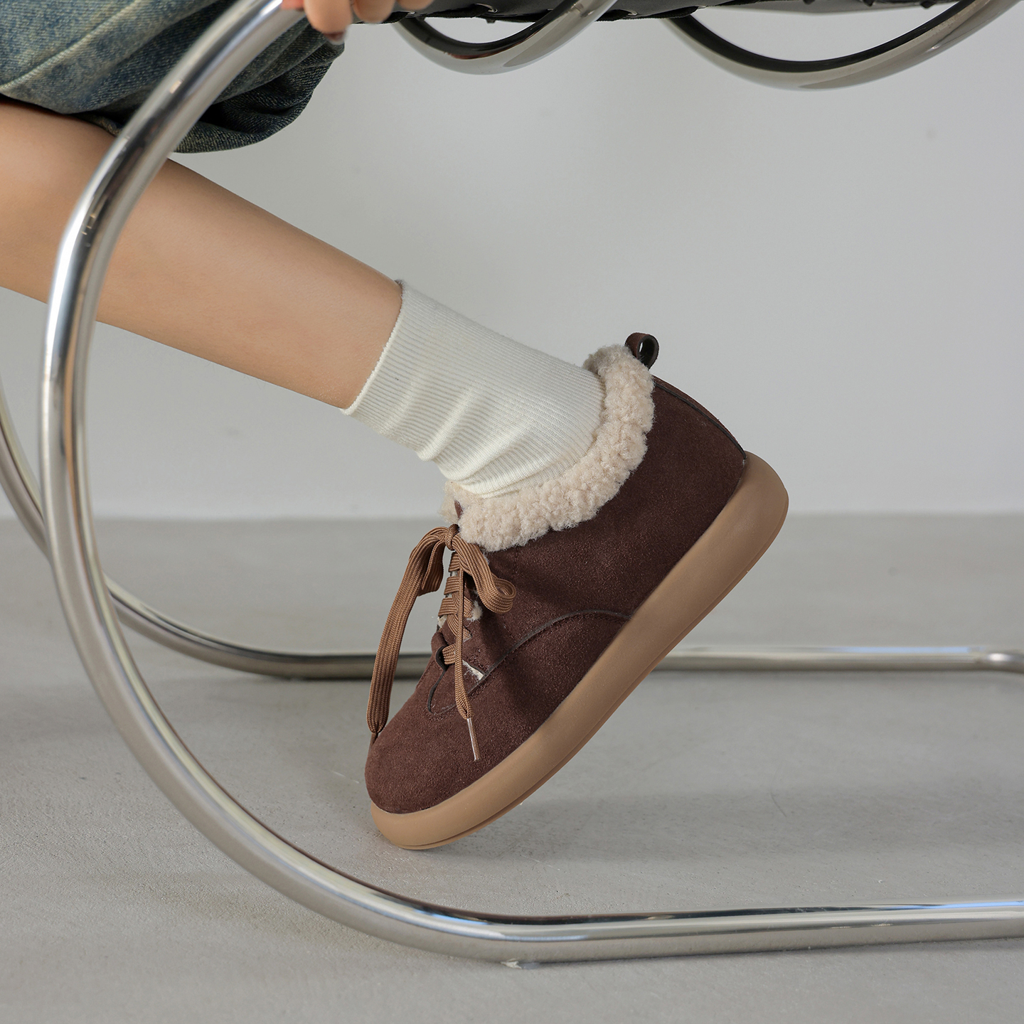 系带毛毛鞋厚底增高大码棉鞋4143