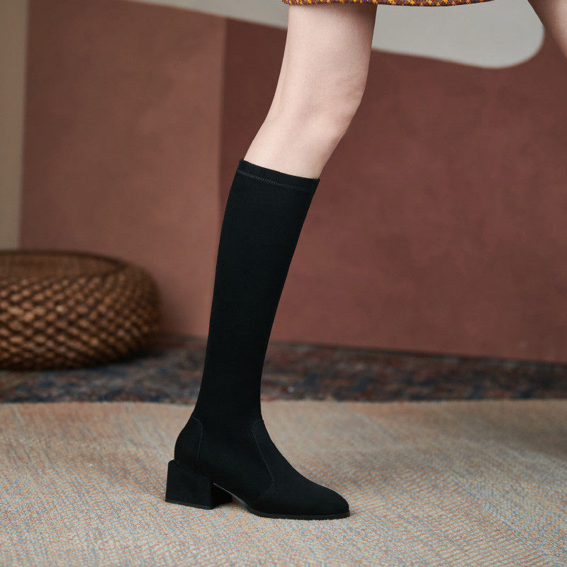 ladyblack3233大小码尖头弹力瘦瘦长靴女不过膝秋冬粗中跟靴41-43,女鞋,弹力靴/袜靴,淘宝优惠券,粉丝福利购,淘宝优惠卷