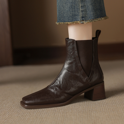 粗跟高跟短靴冬季大码女鞋4142