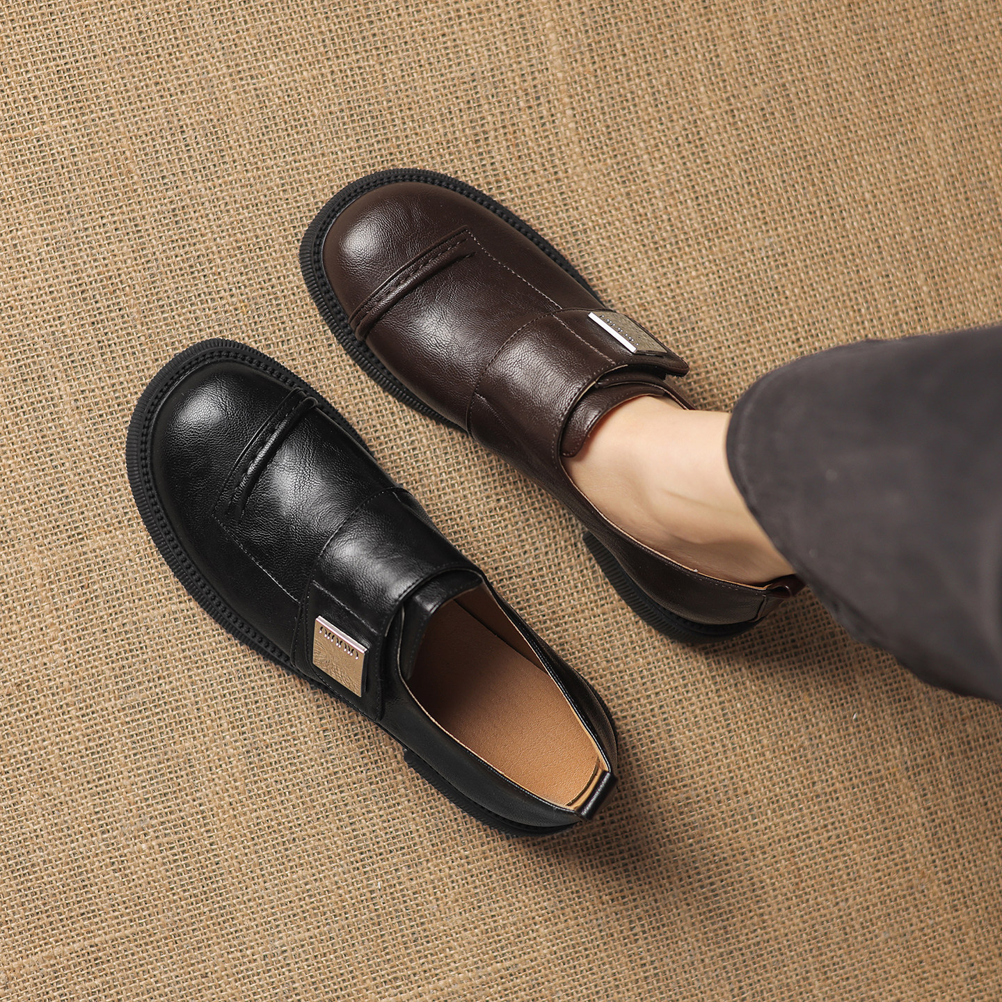 ladyblack厚底粗中跟乐福鞋女软底圆头深口单鞋大小码小皮鞋41-43,女鞋,深口单鞋,淘宝优惠券,粉丝福利购,淘宝优惠卷