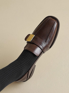 ladyblack 低跟方头巨软一脚蹬懒人乐福鞋女四季大码单鞋40414243