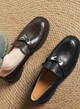 ladyblack3340大码41-43粗中跟圆头一脚蹬懒人乐福鞋子深口单鞋女