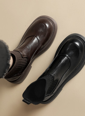 ladyblack厚底中跟显瘦针织拼接袜子瘦瘦短靴女秋冬大码单靴41-43