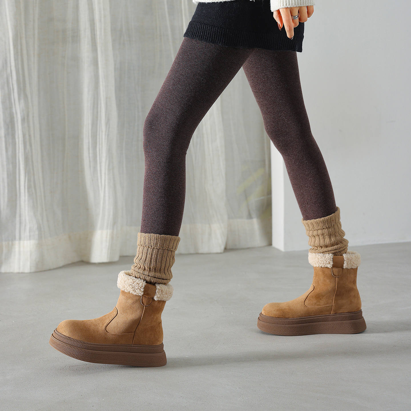 保暖防滑舒适毛毛大码棉短靴4143