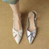 子41 ladyblack尖头显瘦镂空后绑带包头低跟凉鞋 女夏3233大小码