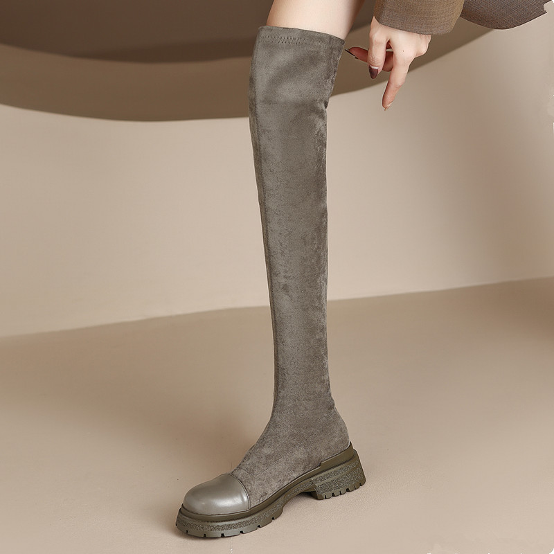 长靴女秋冬圆头厚底中跟过膝靴