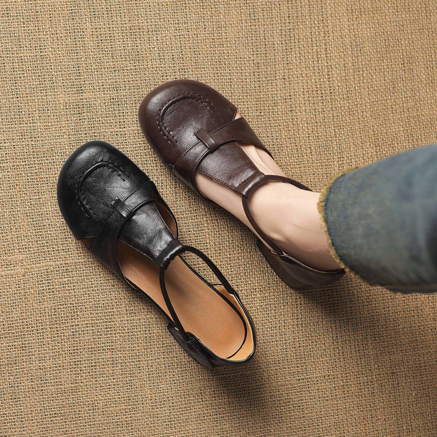 ladyblack粗中跟包头凉鞋女低跟圆头T带扣玛丽珍中空32大小码单鞋,女鞋,罗马凉鞋,淘宝优惠券,粉丝福利购,淘宝优惠卷