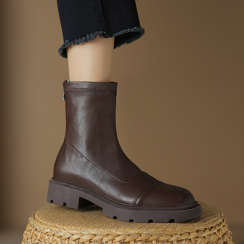ladyblack3340大小码41-43厚底中跟后拉链弹力瘦瘦短靴女秋冬单靴,女鞋,马丁靴,淘宝优惠券,粉丝福利购,淘宝优惠卷